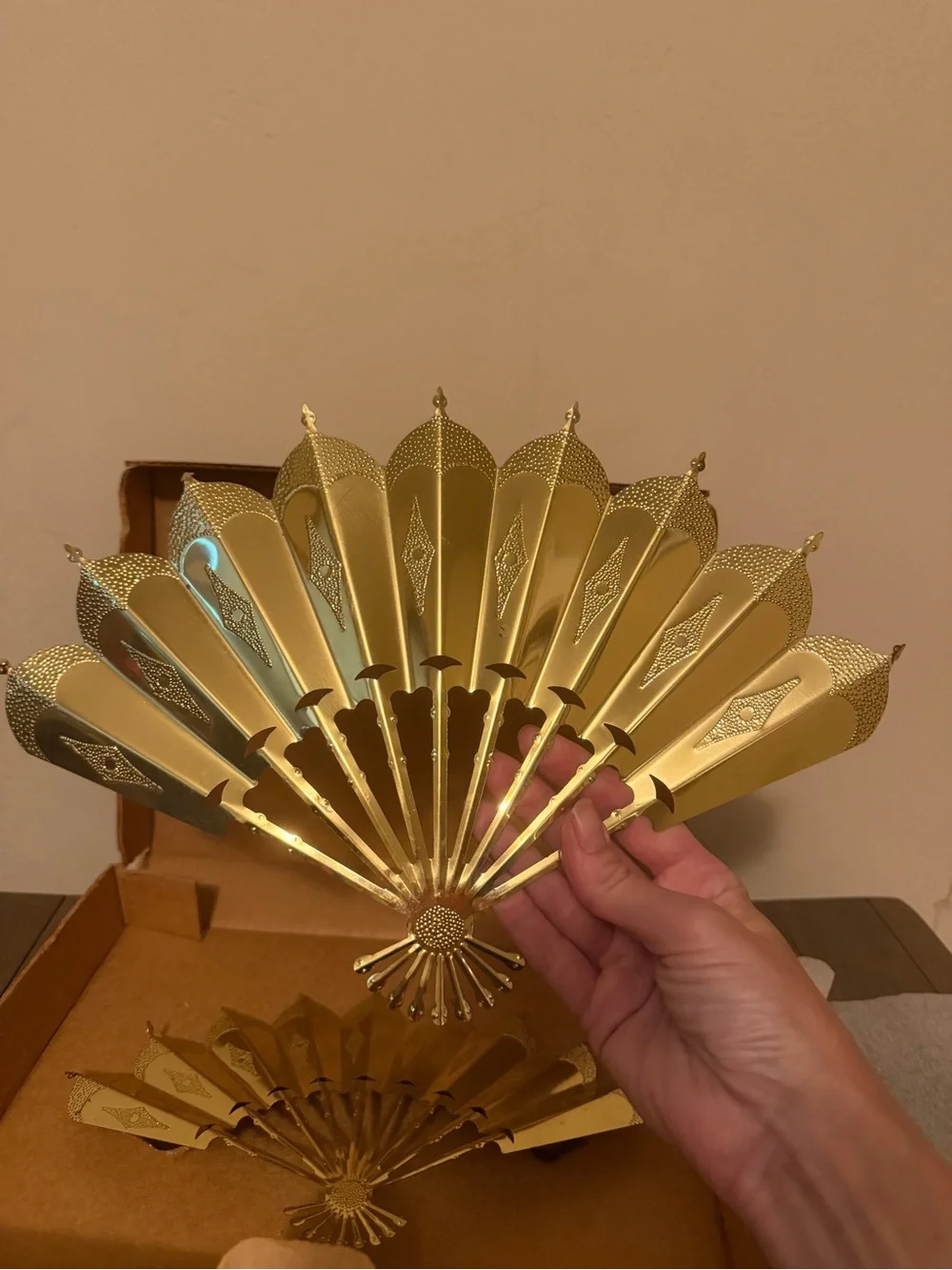 Vintage Home Interiors & Gifts Brass Asian Fan Wall Sconces Set of 2